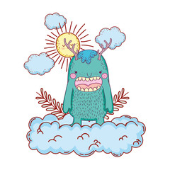 Wall Mural - fairytale monster with clouds and sun