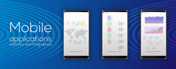 Poster - Mobile app infographic template with modern design weekly and annual statistics graphs. statistic, web design, UI elements. Vector EPS 10