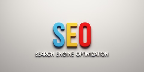 SEO Color web banner. 3D Render Illustration