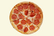 © northernrf - pizza isolated on beige six piece. top view. pizza pepperoni isolated. whole pizza