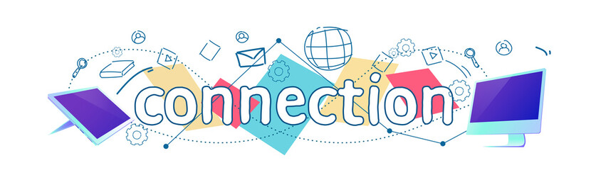 Poster - Data cloud storage online connection synchronization database concept horizontal banner sketch doodle