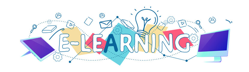 Poster - Data cloud storage e-learning online education concept horizontal banner sketch doodle