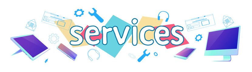 Poster - seo web search services engine searching online browsing concept horizontal banner sketch doodle