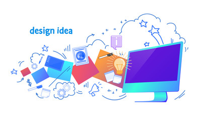 Poster - web graphic design idea online computer business innovation concept horizontal isolated sketch doodle