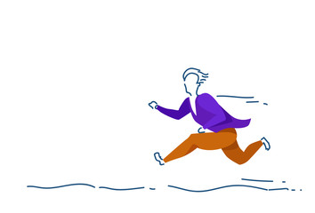 Poster - businessman running punctuality concept man colored silhouette full length horizontal sketch doodle