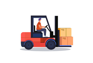 Canvas Print - forklift driver loader pallet stacker truck equipment warehouse delivery concept isolated flat