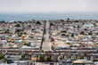 Aerial view of Sunset District, the Pacific Ocean coastline visible in the background, San Francisco, California