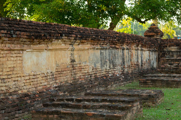 Old temple wall  in Thai temple (Wat Thai) Phichit historian park ,The landmark in Phichit province Thailand