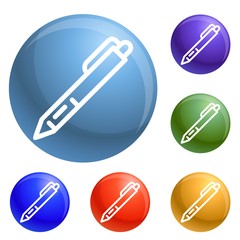 Poster - Pen icons set vector 6 color isolated on white background