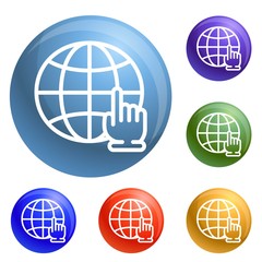 Poster - Global hand click icons set vector 6 color isolated on white background