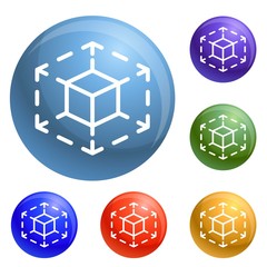 Poster - Cube space icons set vector 6 color isolated on white background
