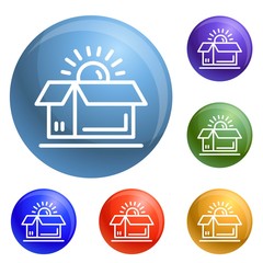 Poster - Open brand box icons set vector 6 color isolated on white background