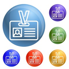 Poster - Id badge icons set vector 6 color isolated on white background
