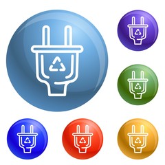 Poster - Eco saving plug icons set vector 6 color isolated on white background