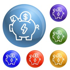 Poster - Economy save piggy bank icons set vector 6 color isolated on white background