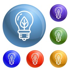 Poster - Eco leaf bulb icons set vector 6 color isolated on white background