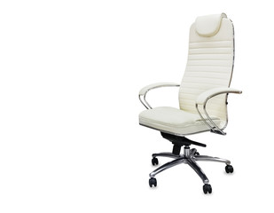 The office chair from white leather. Isolated