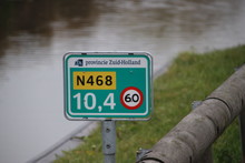 Distance Sign On Provincial Road N468 At Schipluiden In The Netherlands With Speed Limit 60 Kilometers