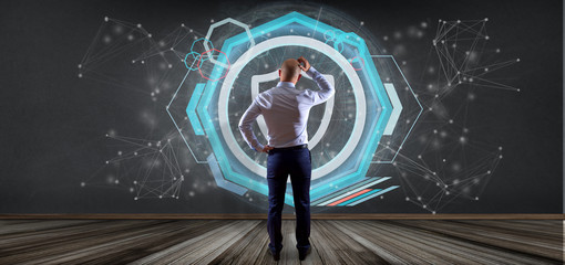 Poster - Man holding a Shield web security concept 3d rendering
