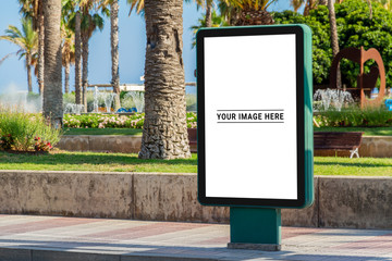 Outdoor billboard advertisement in seaside resort city mockup