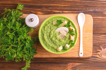 Wall Mural - Fresh tasty pureed broccoli soup with vegetables. Healthy food