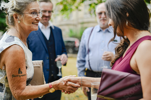Fotografie, Obraz Mother of the bride greeting the guests at a wedding party