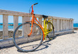Bicicletta vintage colorata vicino al mare in estate