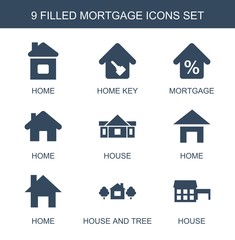 Leinwandbilder - mortgage icons. Set of 9 filled mortgage icons included home, home key, house, house and tree on white background. Editable mortgage icons for web, mobile and infographics.