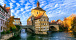 Beautiful places of Germany- Bamberg in Bavaria. View with townhall over the bridge