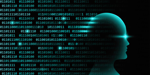 Poster - male artificial intelligence technology concept with binary code vector illustration eps10