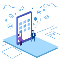 Poster - businessman touch mobile screen interface smartphone application