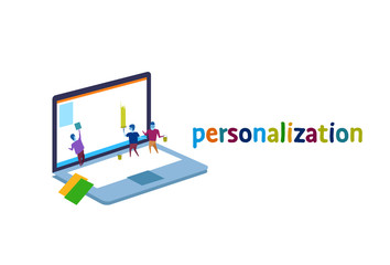 Poster - laptop screen business people personalization interface concept team painting monitor creative new idea