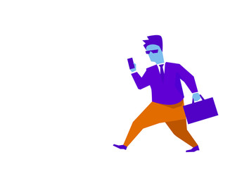 Poster - businessman using smartphone suitcase going to business meeting punctuality concept hard working pro