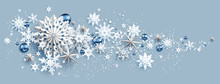 Facebook Web Banner Social Media Template. Shine Winter Decoration With Snowflakes, Stars And Balls.