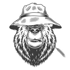 Sticker - Serious bear head wearing panama hat