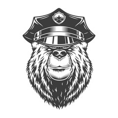 Wall Mural - monochrome serious bear in police cap