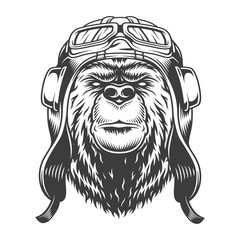 Wall Mural - bear head in helmet and goggles