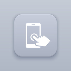 Poster - Touching the screen, gray vector button with white icon