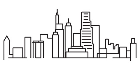 Poster - continuous line drawing of modern city skyline
