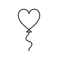 Wall Mural - Black isolated outline icon of heart shape balloon on white background. Line Icon of heart shape balloon.