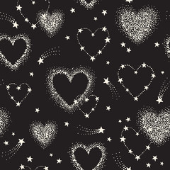 Wall Mural - seamless romantic space pattern with heart shape constellations, comets and stars