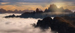 Starke Nebel an der Cadini Gruppe in den Dolomiten, Italien beim Sonnenuntergang