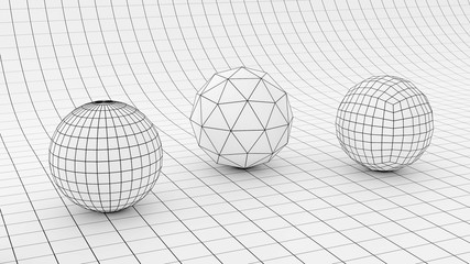 Poster - 3d render - Low polygonal geometric forms on quadratic backdrop 