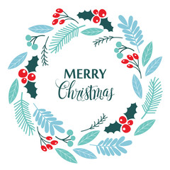 Wall Mural - christmas wreath, with holly berries, isolated on white background.