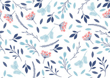 Winter Seamless Pattern With Leaves And Branches. Vector