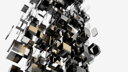 Poster - 3d render - transparent cubes floating in space