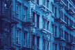 Block of New York City buildings in blue