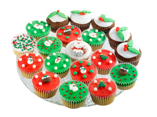 Wall Mural - PLATE FULL OF ASSORTED CHRISTMAS CUPCAKES