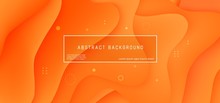 Vector Abstract Background With Orange Wave Motion Flow, Geometric Elements. Modern Style Presentation Template Commercial Poster Layout Dynamic Creative Advertisement Banner Wallpaper With Text Space