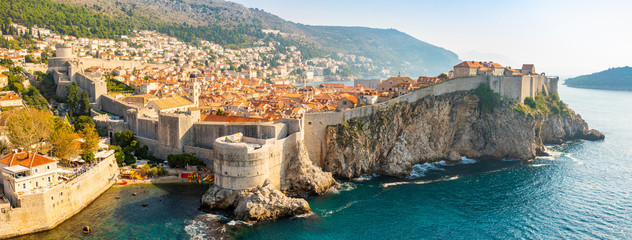 view from fort lovrijenac to dubrovnik old town in croatia at sunset light